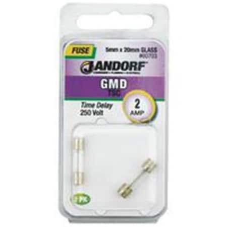 Jandorf Medium-Voltage Fuse, GMD Series, 2A, Time-Delay, 250V AC, Cylindrical 3398724